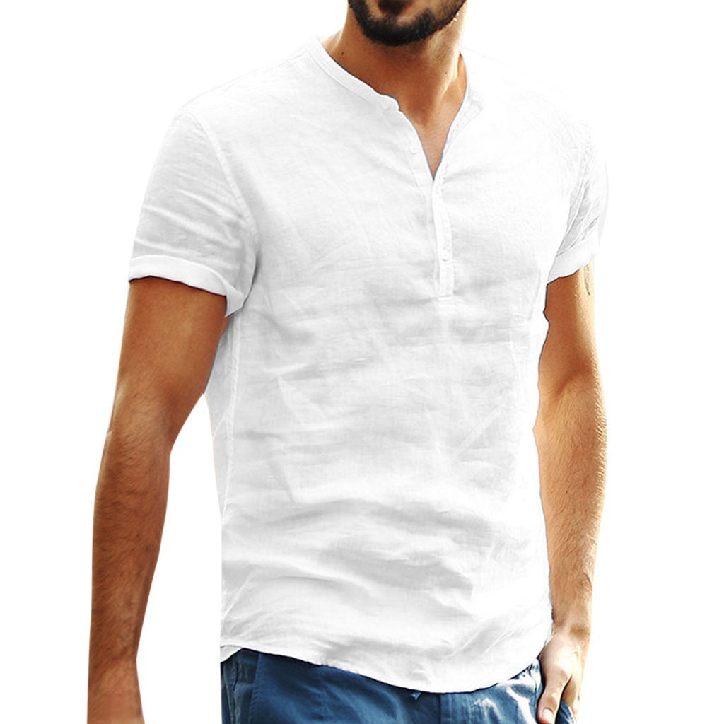 Cotton and linen short-sleeved shirt