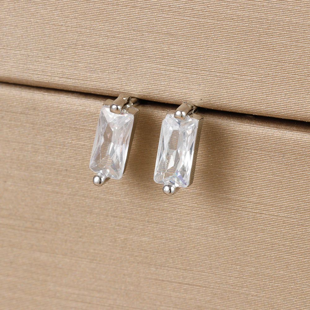 Small Square Multicolor Zircon Silver Stud Earrings