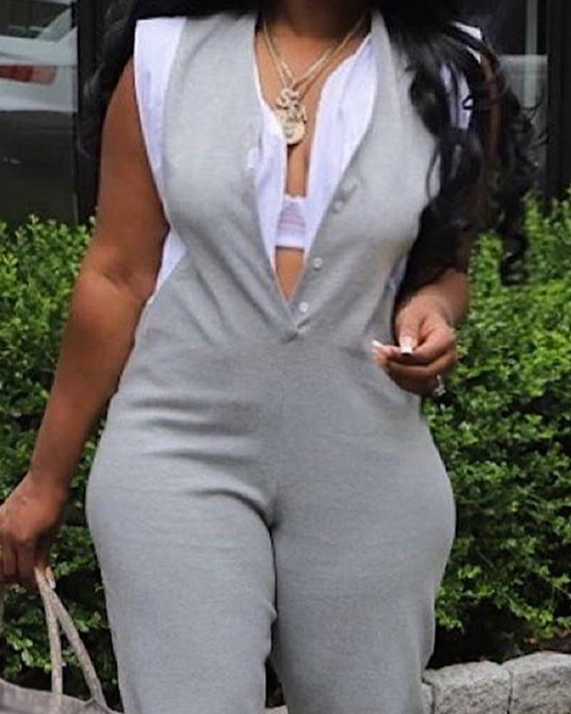 Two-piece Look Sleeveless Long Ankle Banded Jumpsuit