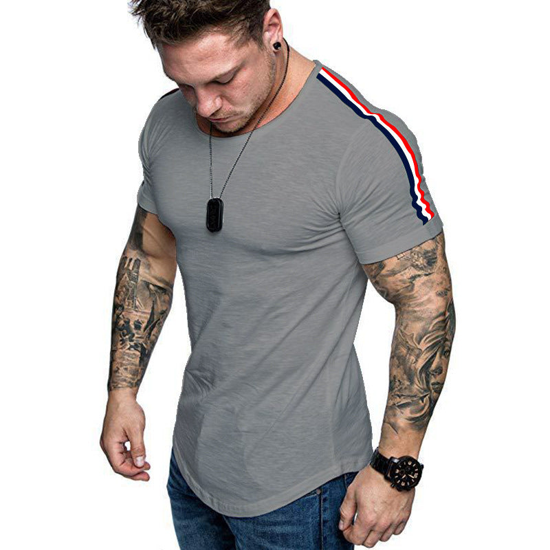 Red, White, & Blue Shoulder stitching design T-shirt