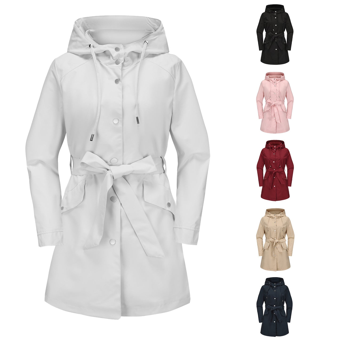 Hooded Waterproof Coat With Belt