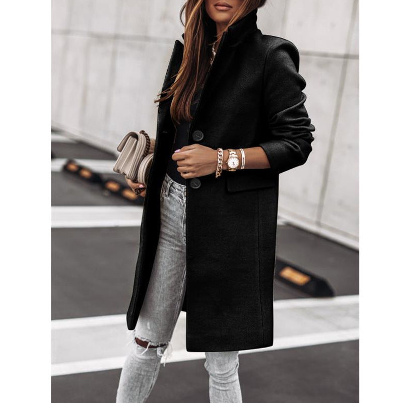 Long Sleeve Button Woolen Overcoat