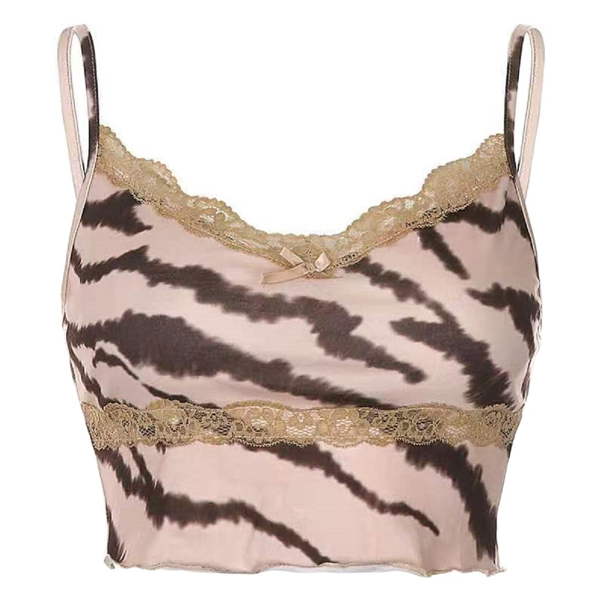 Tiger Stripe Lace Stitching Slim Camisole