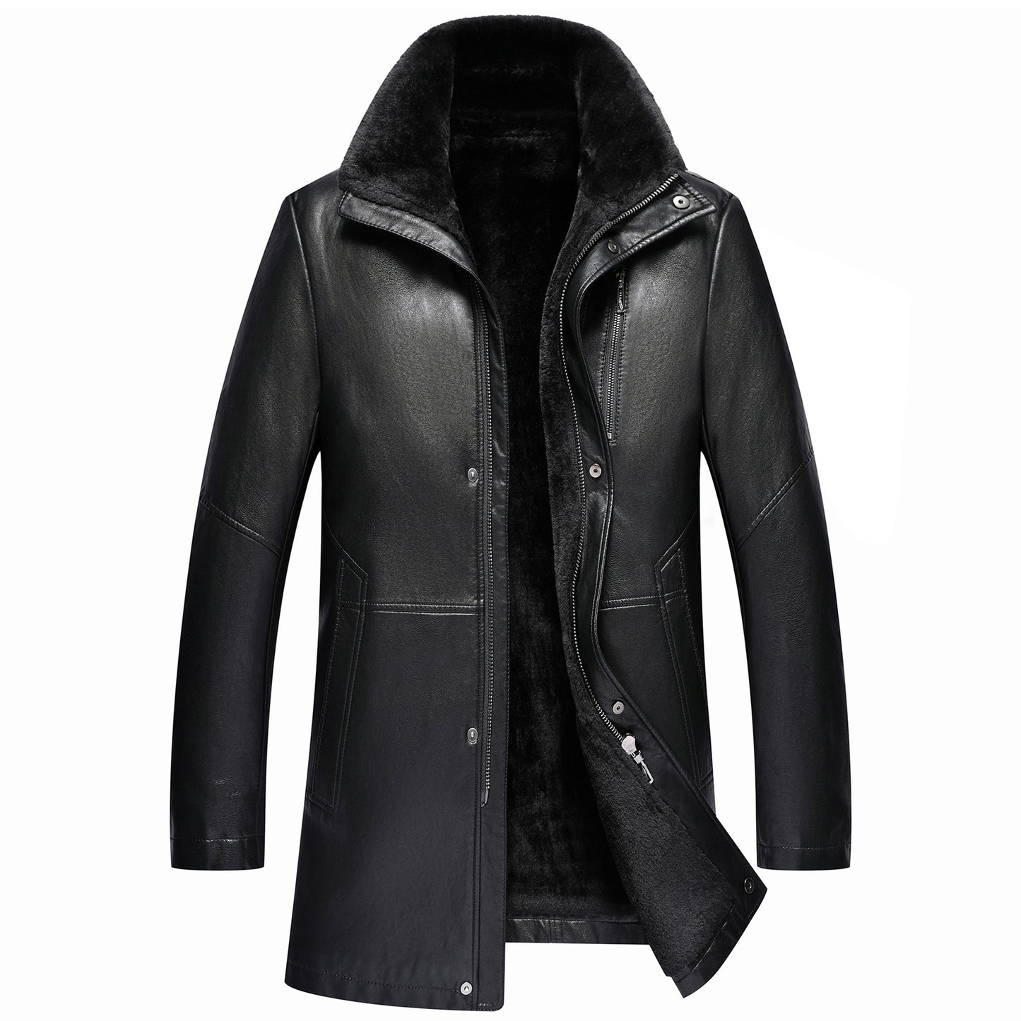 Real Leather With Fleece Lining Thickened Men's Leather Jacket
