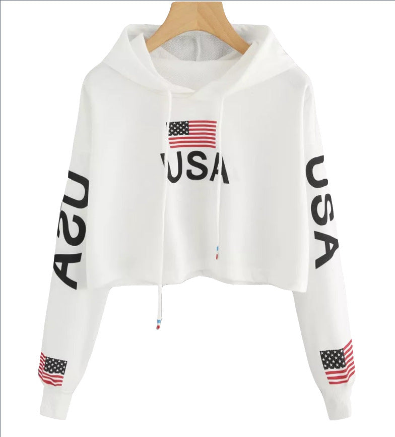 USA Flag Crop Top Women's Hoodie