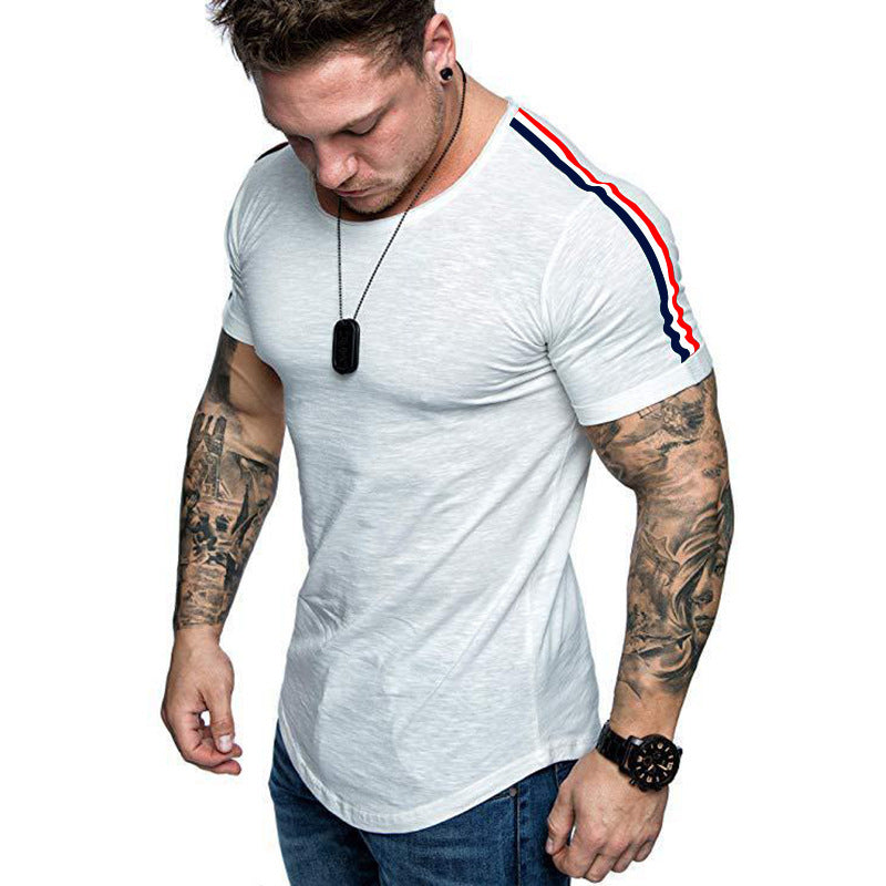 Red, White, & Blue Shoulder stitching design T-shirt