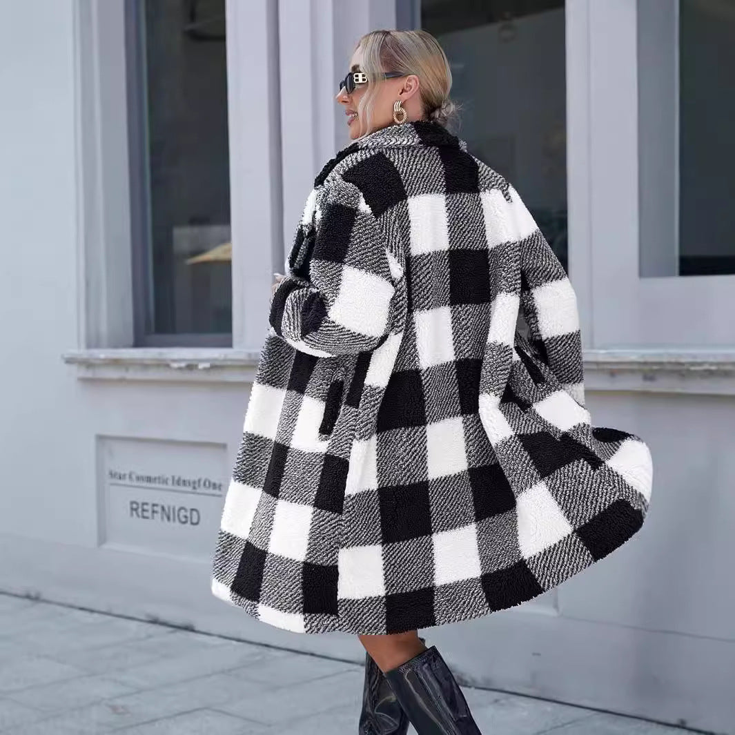 Long Sleeve Non-buckle Plaid Coat