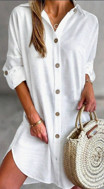 Women's Button-Down Relaxing Resort Style Casual Long Sleeved Shirt Dress