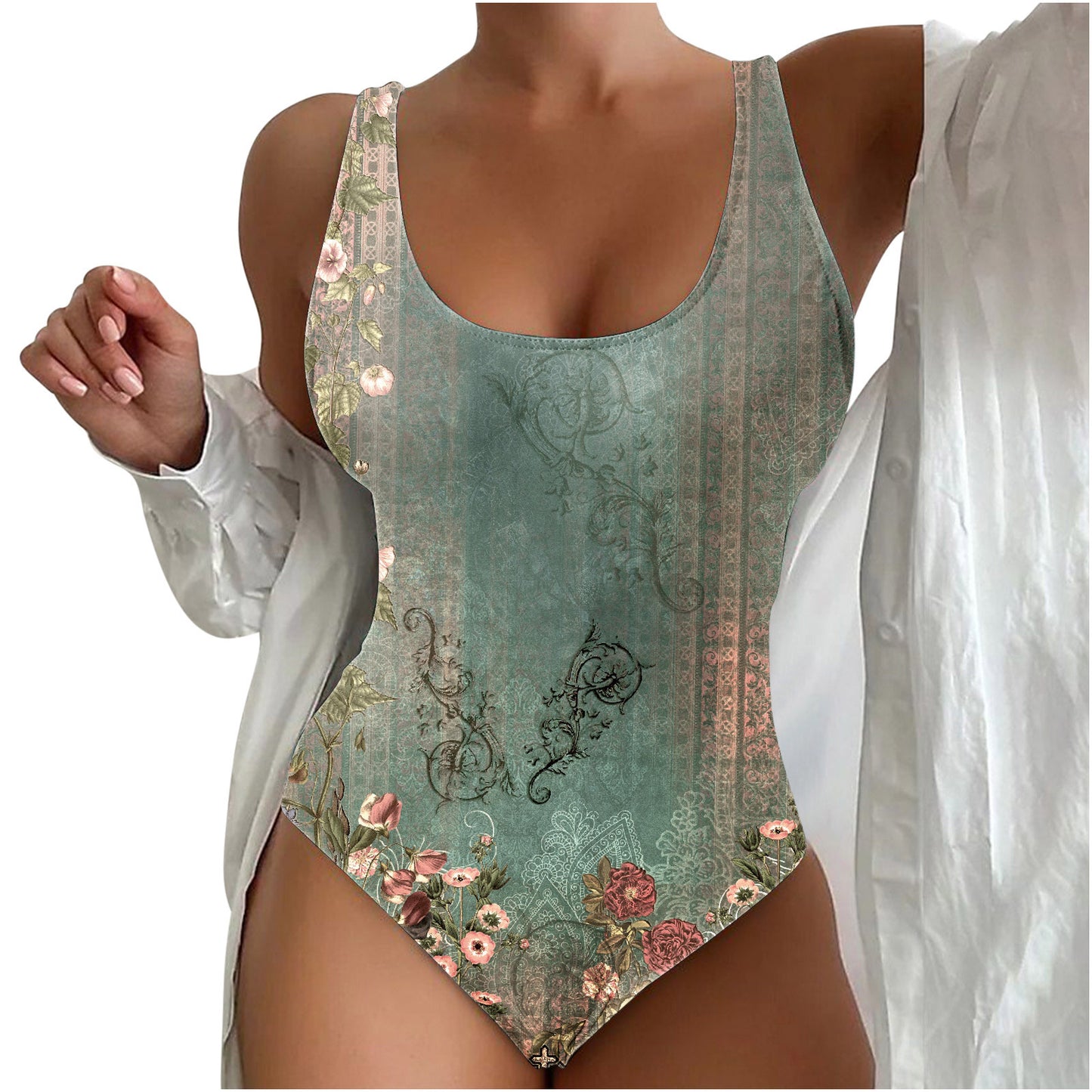 3D Contrast Color One-piece Swimsuit