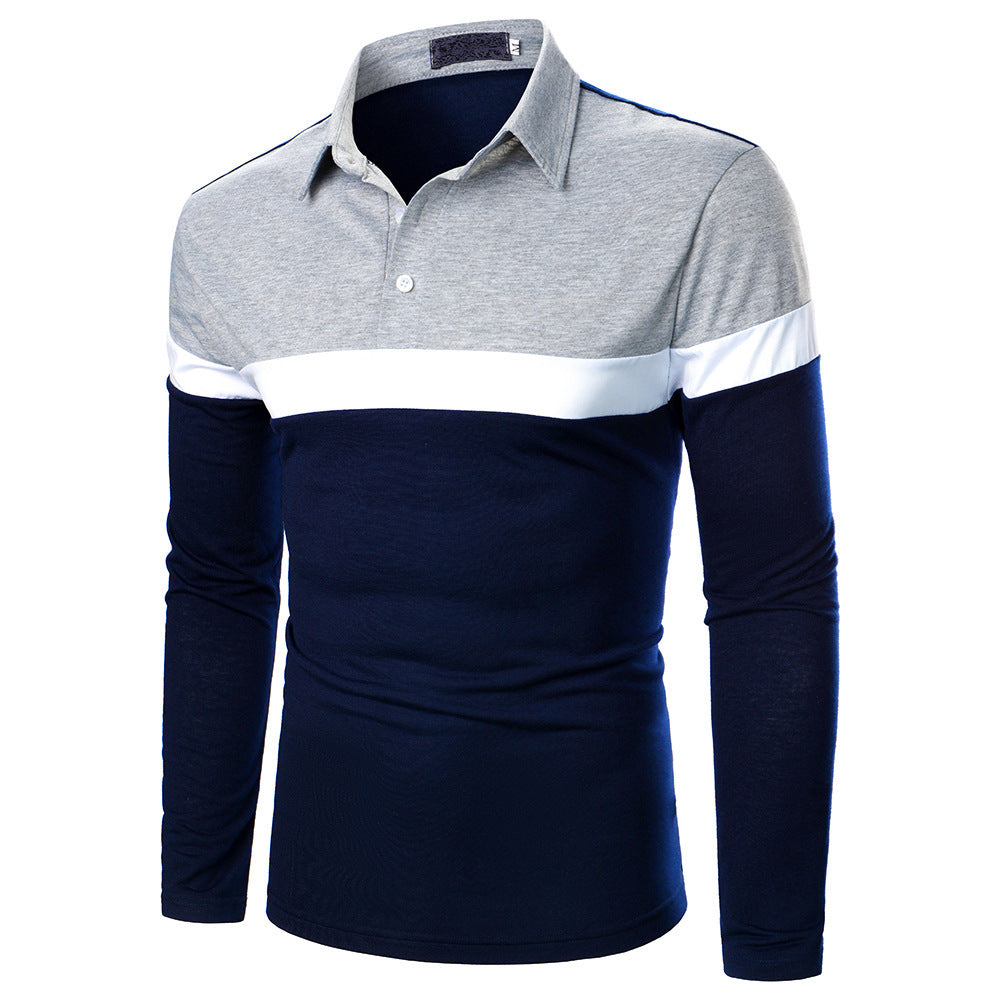 Men's three-color stitching long sleeve shirt