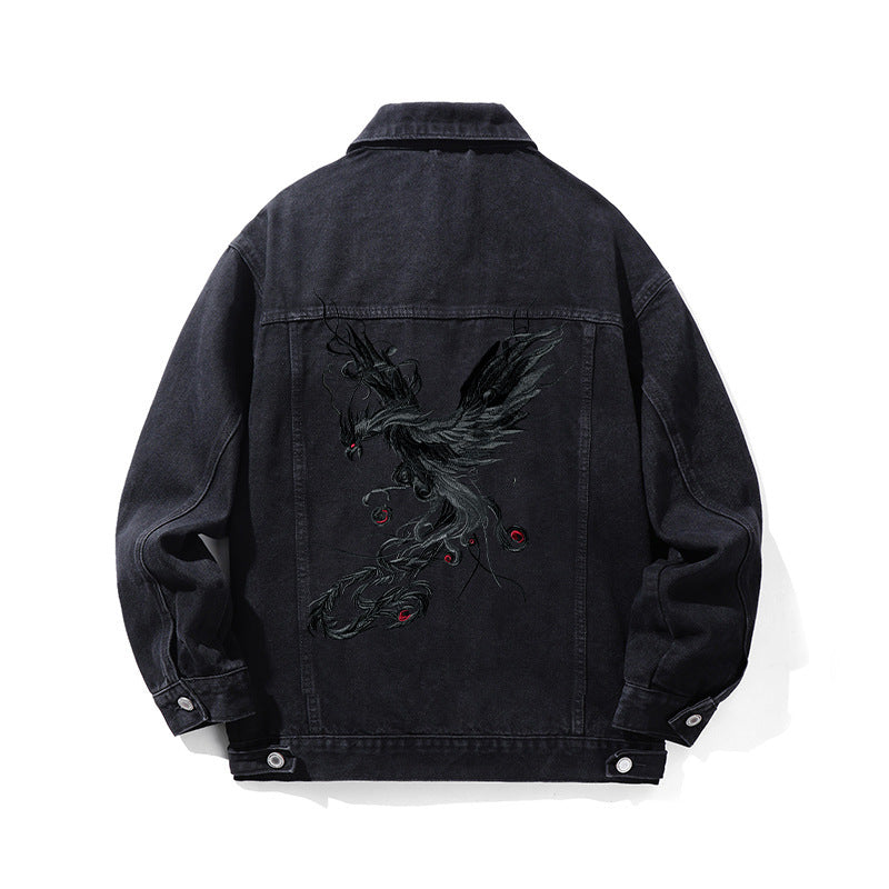 Phoenix Embroidery Back Polo Collar Jacket
