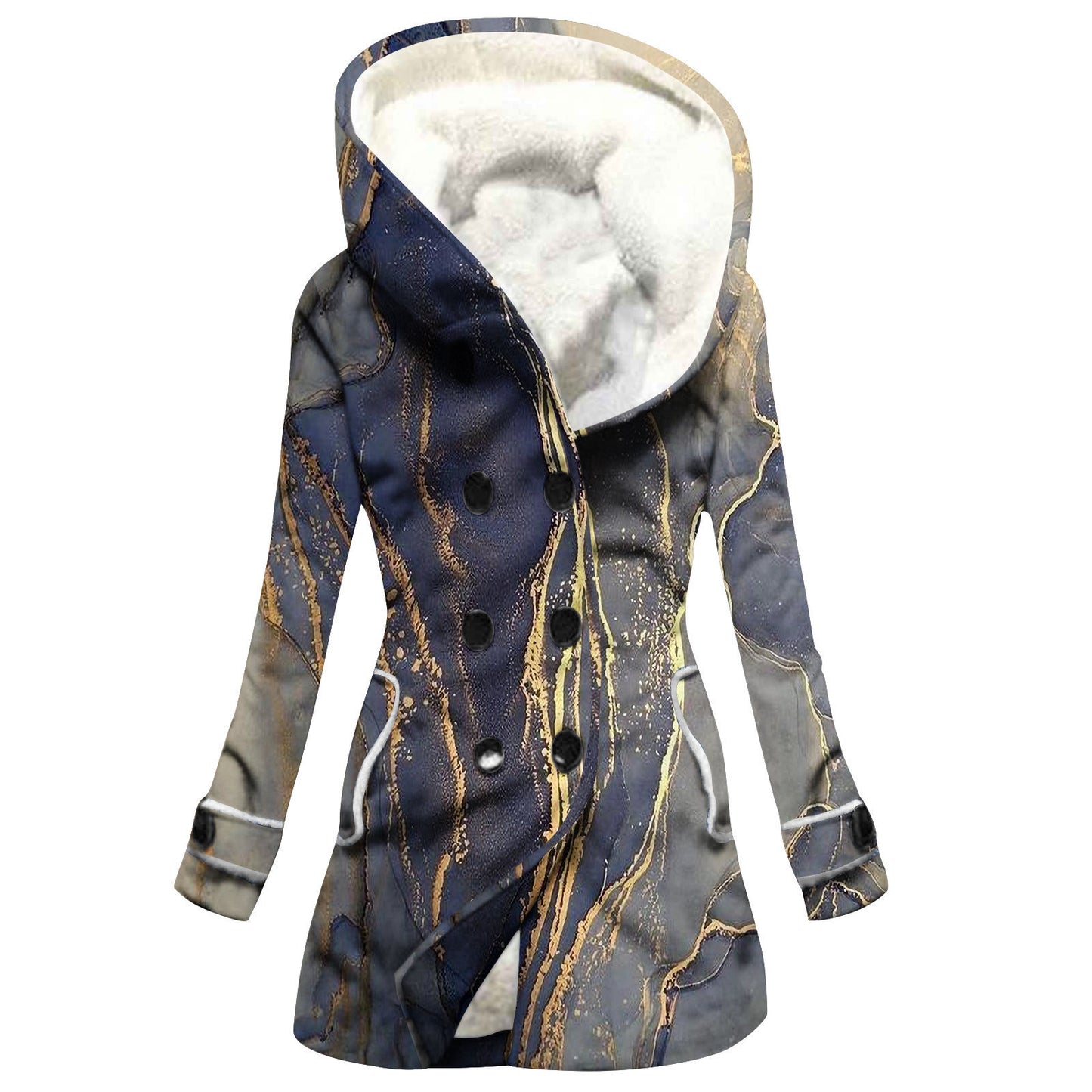 Designer Style Faux Lamb Hooded Coat