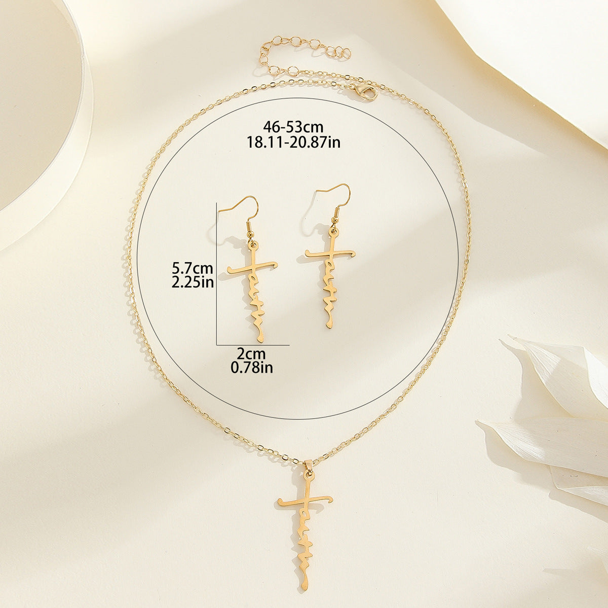 Long And Simple Cross Inspired Fashion Clavicle Chain & Earring set.
