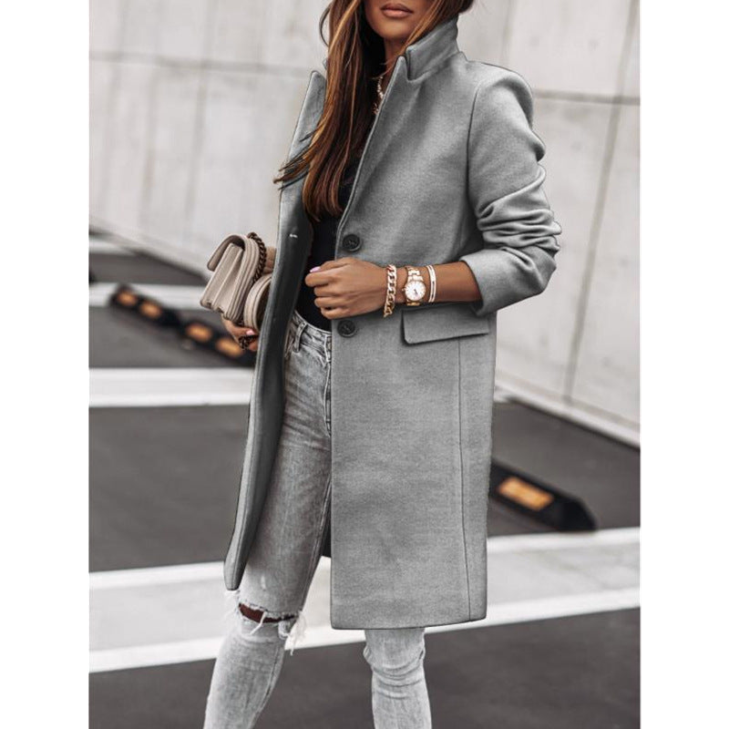 Long Sleeve Button Woolen Overcoat