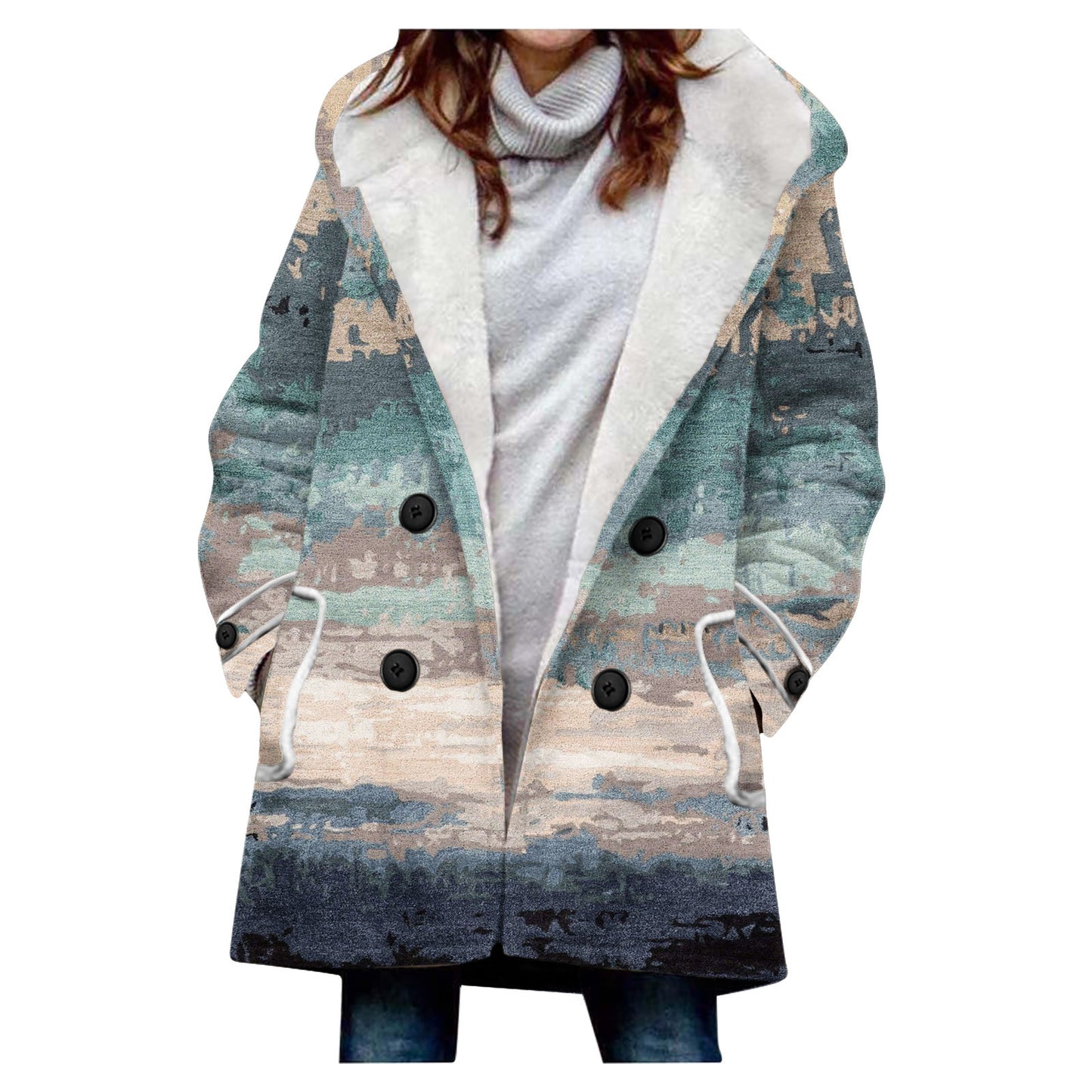 Designer Style Faux Lamb Hooded Coat
