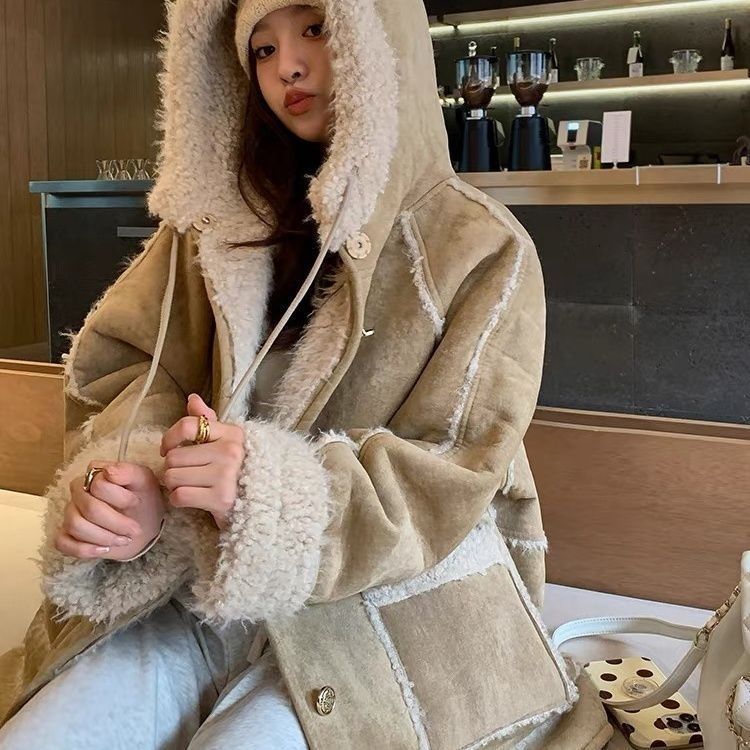 Hooded Suede Fur Lamb Warm Coat