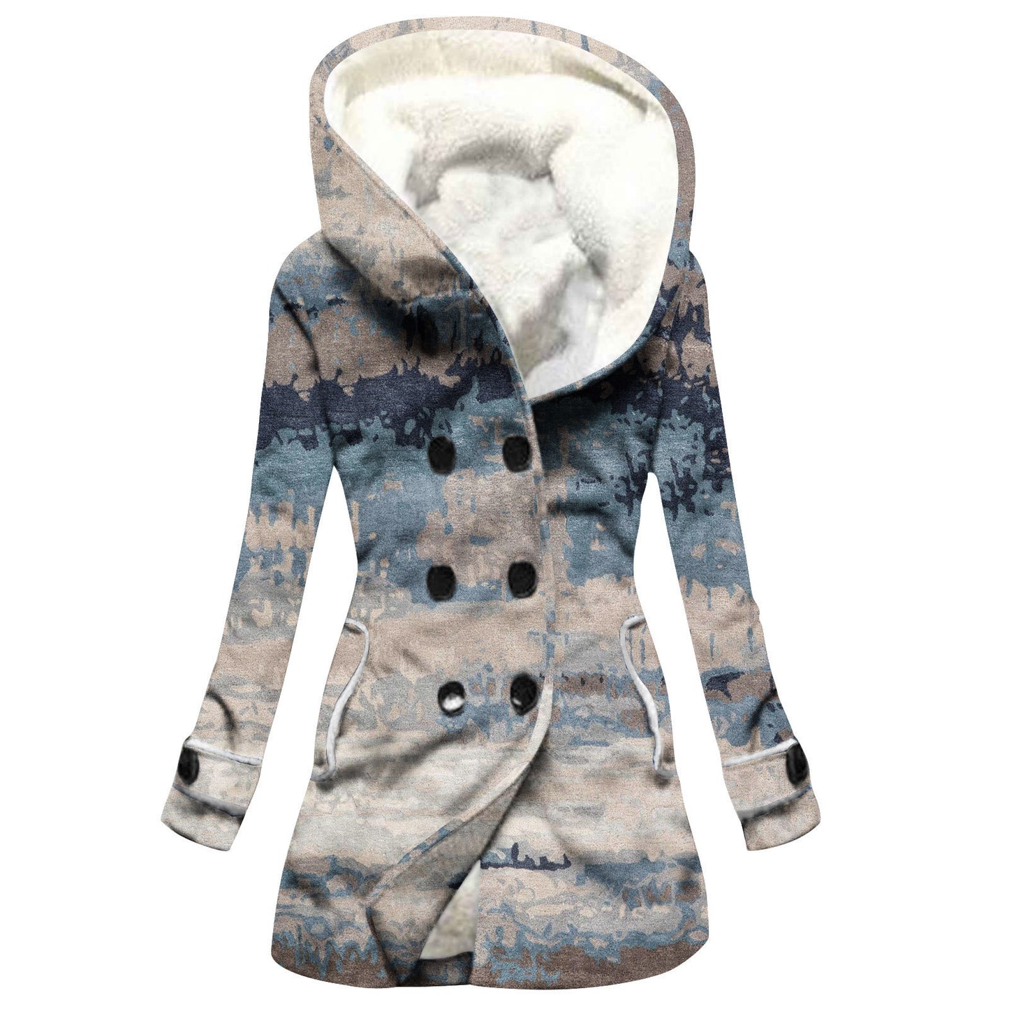 Designer Style Faux Lamb Hooded Coat