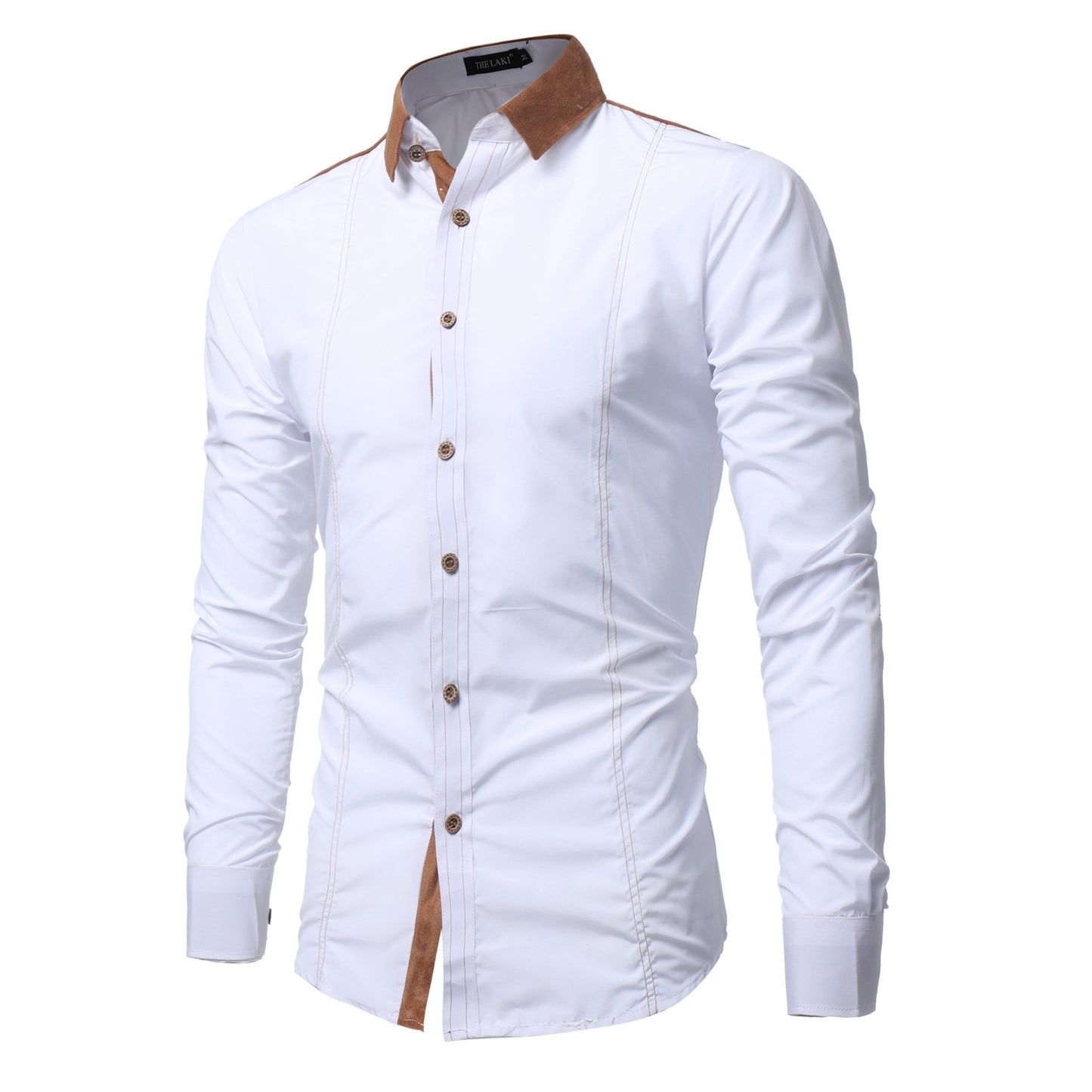 Men's Long-sleeved Shirts Featuring Deerskin Collar