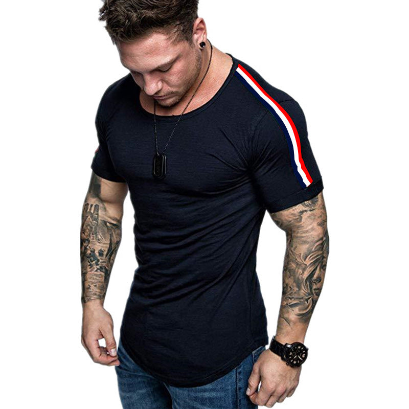 Red, White, & Blue Shoulder stitching design T-shirt