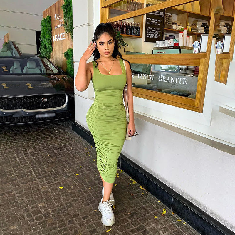 Pleated cleavage dress