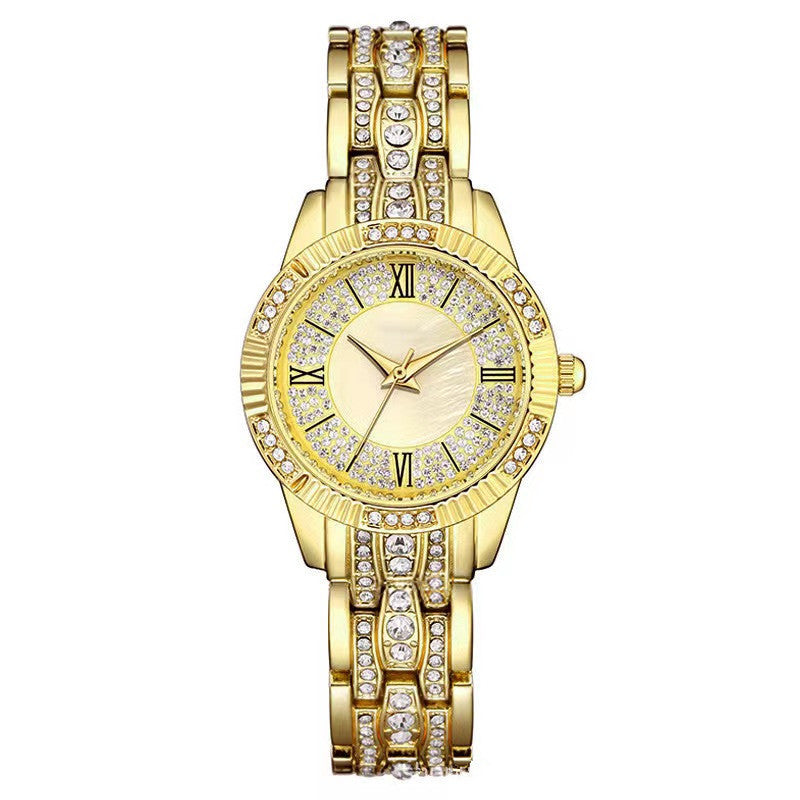 Diamond-embedded Elegant Bracelet & Luxury Quartz Watch Set