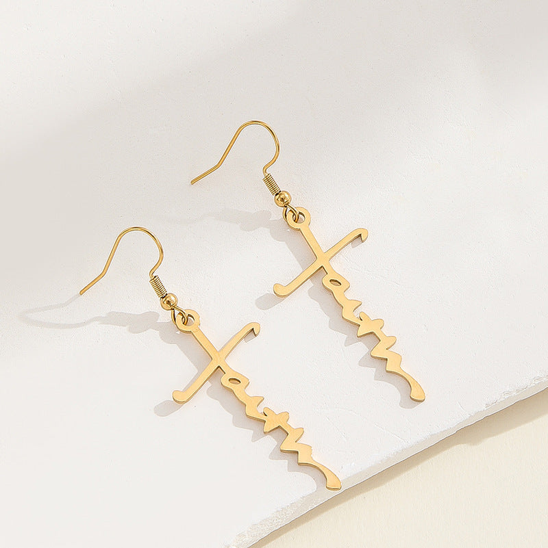Long And Simple Cross Inspired Fashion Clavicle Chain & Earring set.