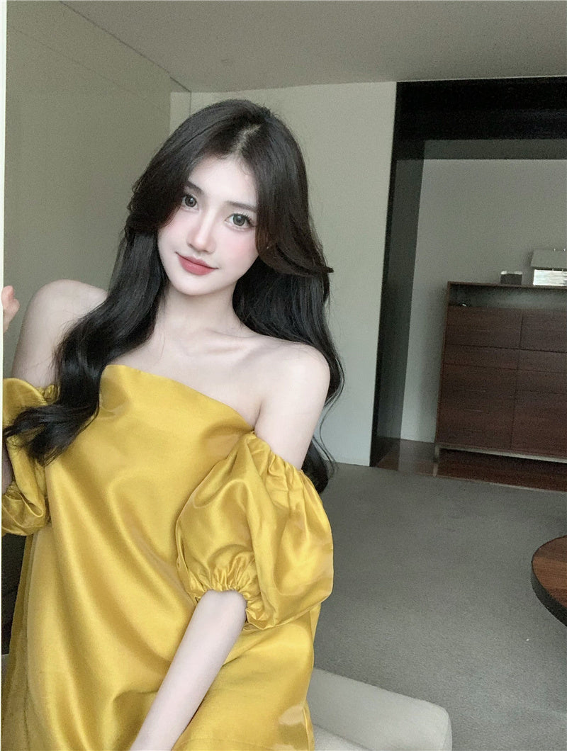 Off Shoulder Bubble Sleeve Shirt/Dress