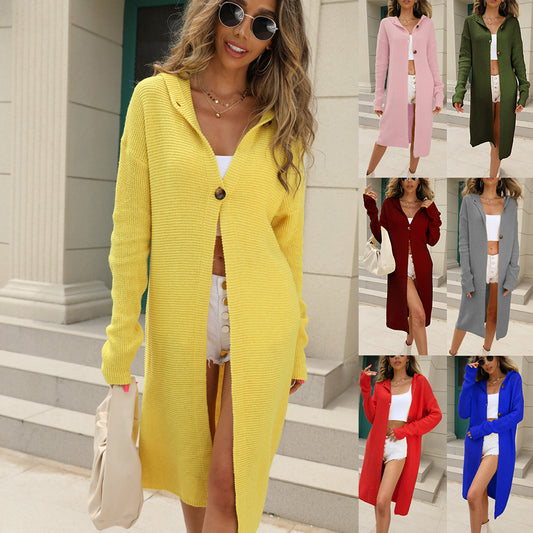 Long Sleeve Hooded Knitted Cardigan Sweater