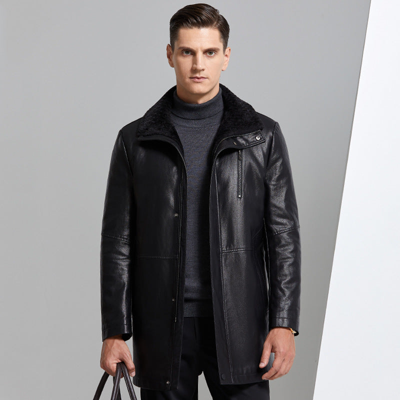 Real Leather With Fleece Lining Thickened Men's Leather Jacket