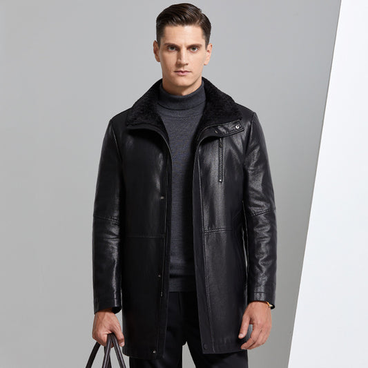 Real Leather With Fleece Lining Thickened Men's Leather Jacket