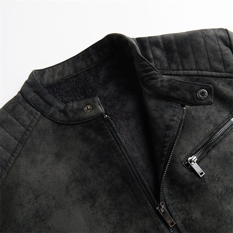 Men's Fleece-lined Motorcycle Faux Leather Jacket