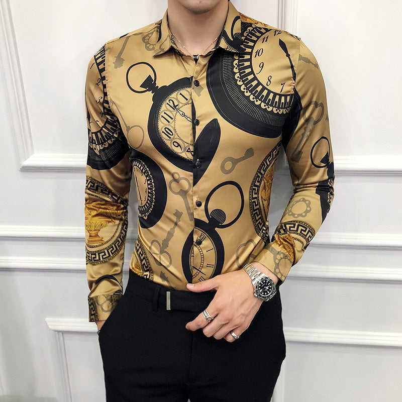 Designer Shirts Printed Men's Long-sleeved Shirts