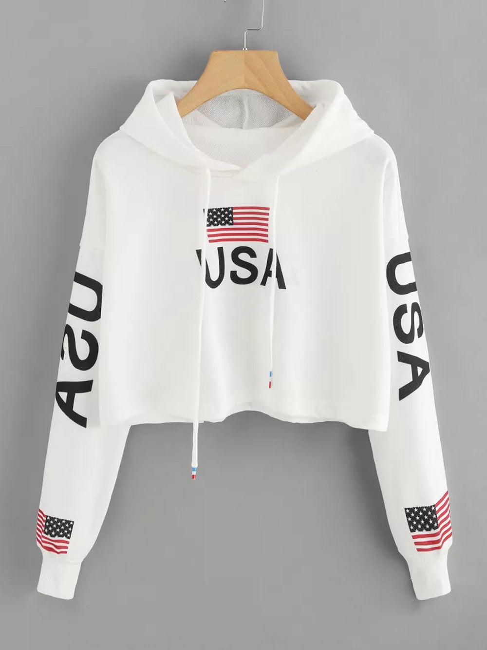 USA Flag Crop Top Women's Hoodie
