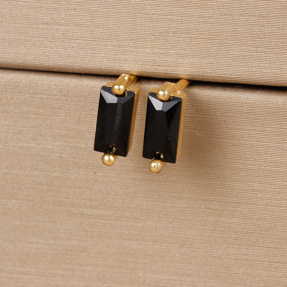 Small Square Multicolor Zircon Silver Stud Earrings