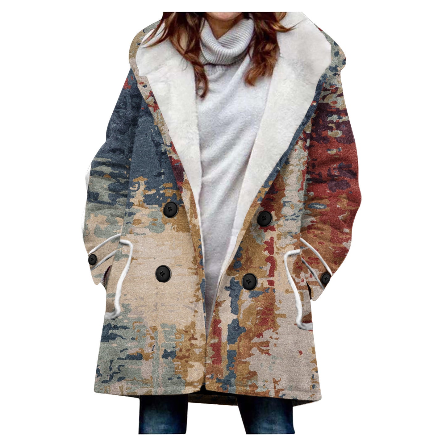 Designer Style Faux Lamb Hooded Coat