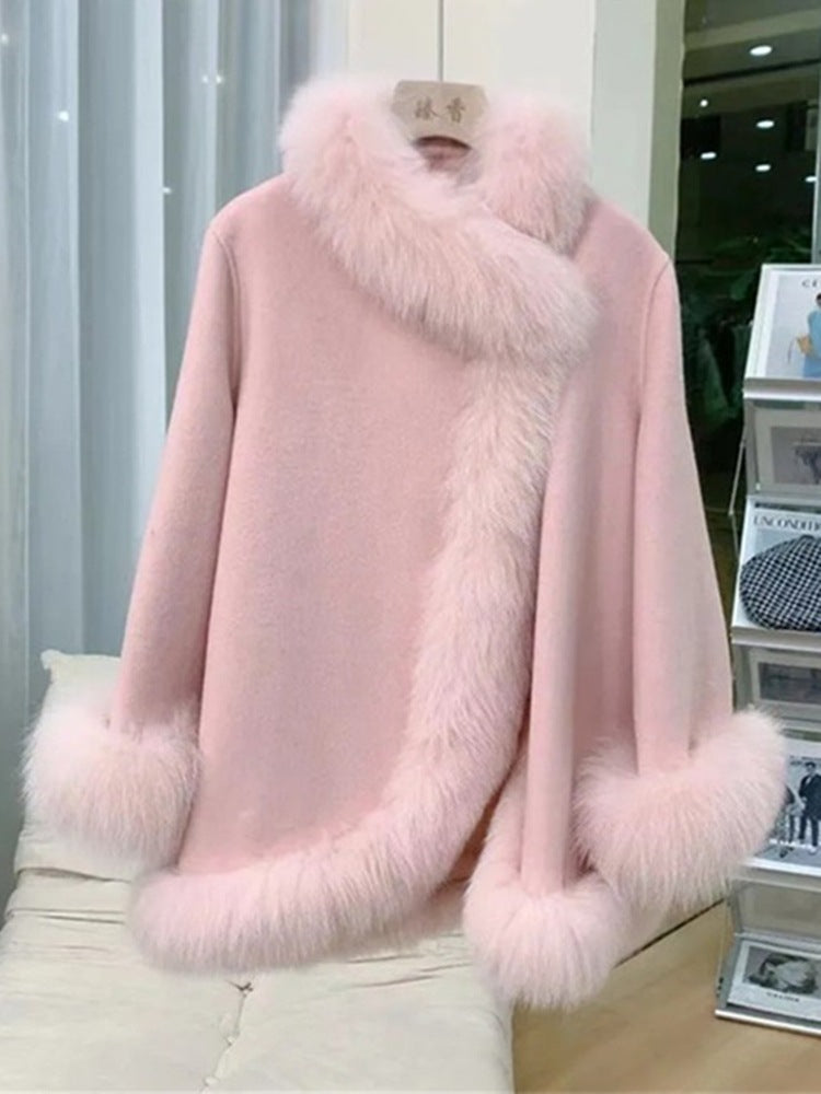 Faux Fur Mid-length Woolen Coat