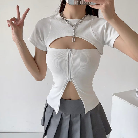 Women's Slim-fit Zipper Tube Top