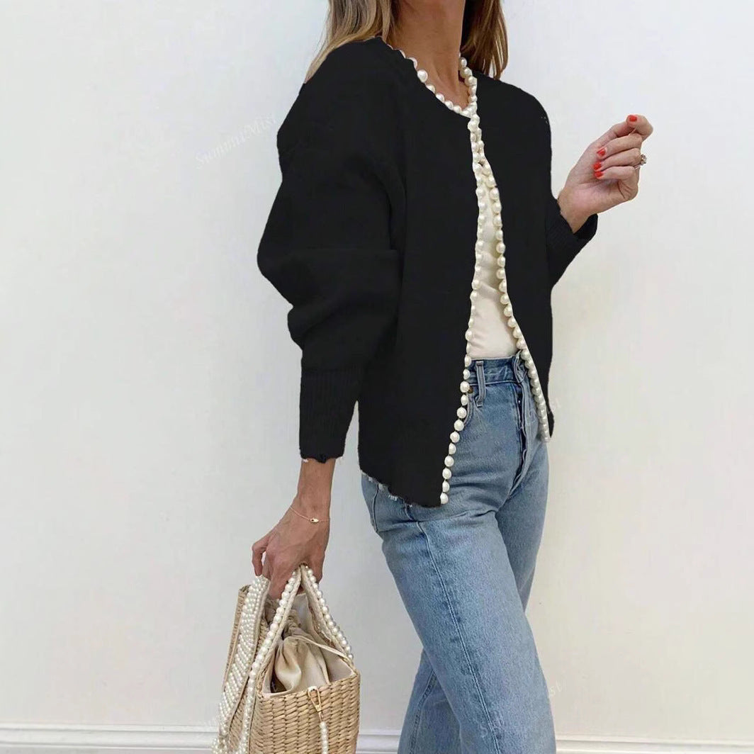 Pearl Long Sleeve Black Cardigan Coat