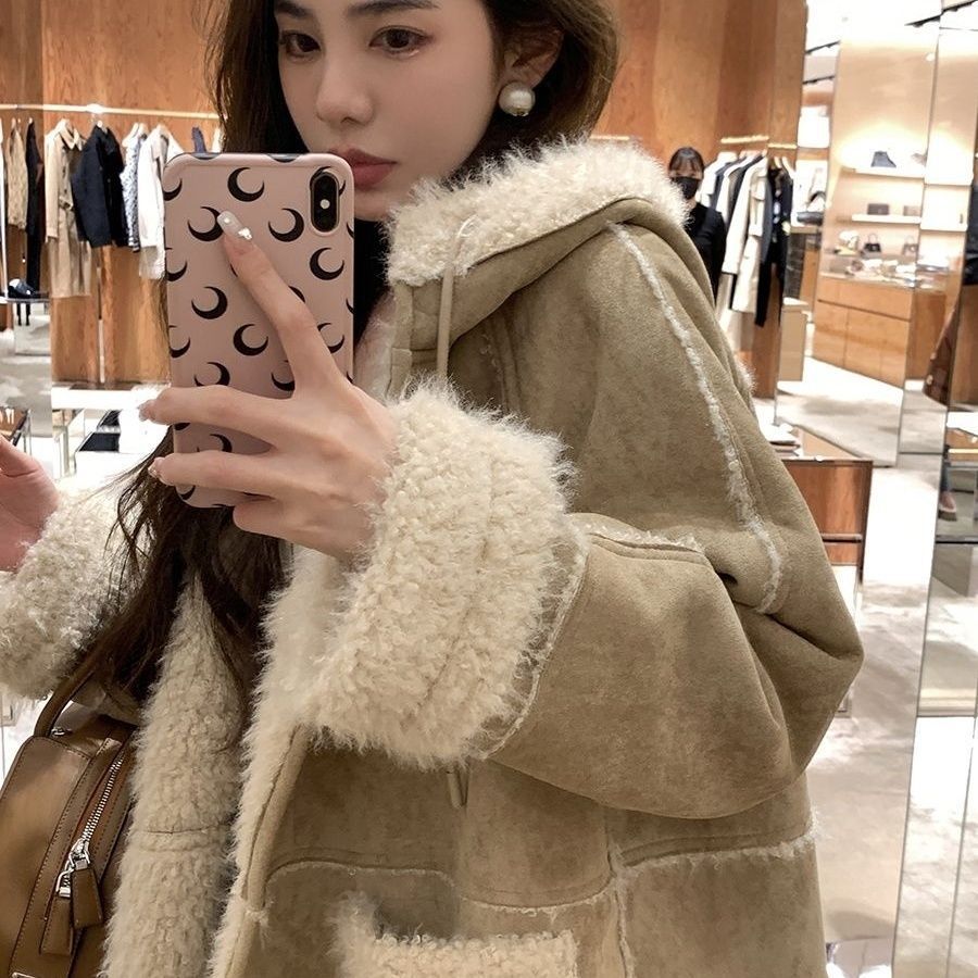 Hooded Suede Fur Lamb Warm Coat