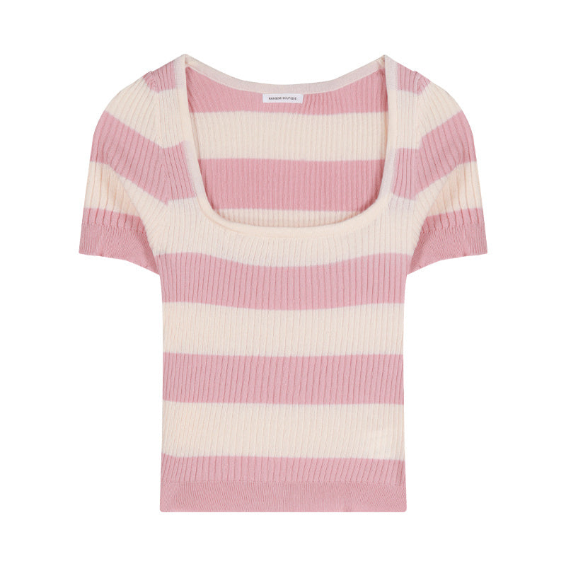 Women's Striped Short Sleeve Knitted Shirt