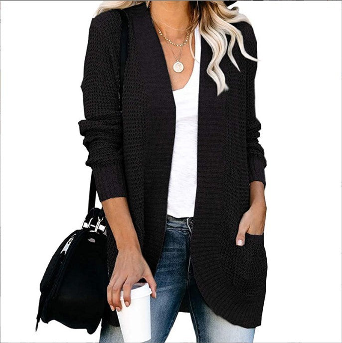 Curved Placket Knitted Sweater Cardigan