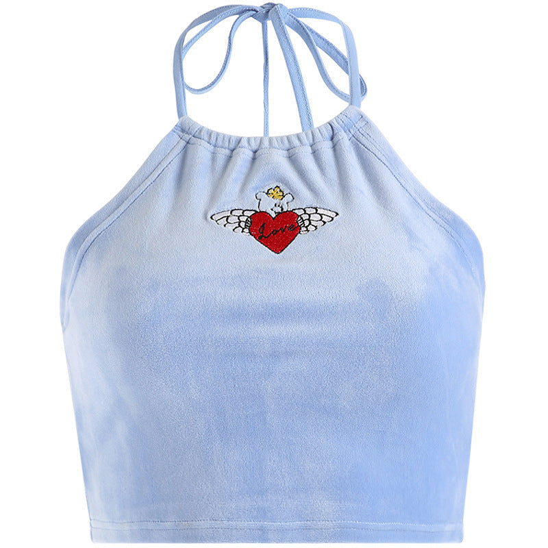 Velvet Embroidery Halter Top