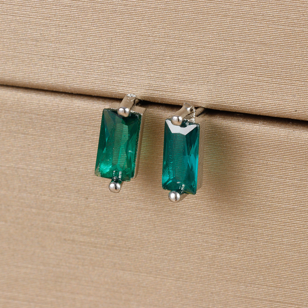 Small Square Multicolor Zircon Silver Stud Earrings