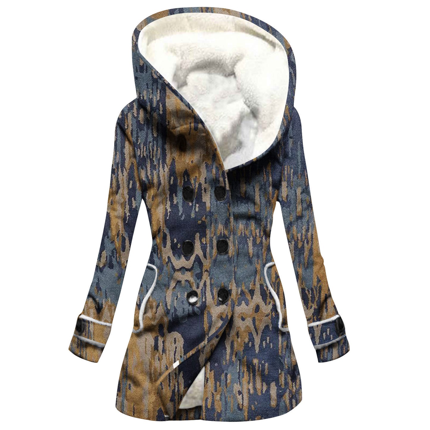 Designer Style Faux Lamb Hooded Coat