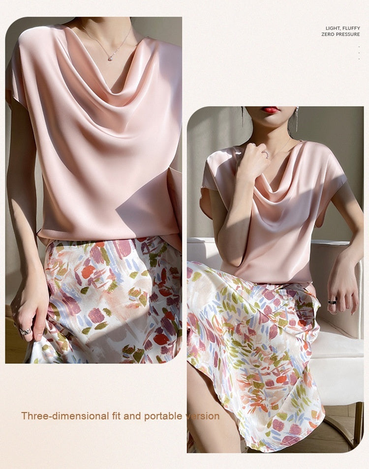 Women's Silk Satin Short Sleeve Shirt