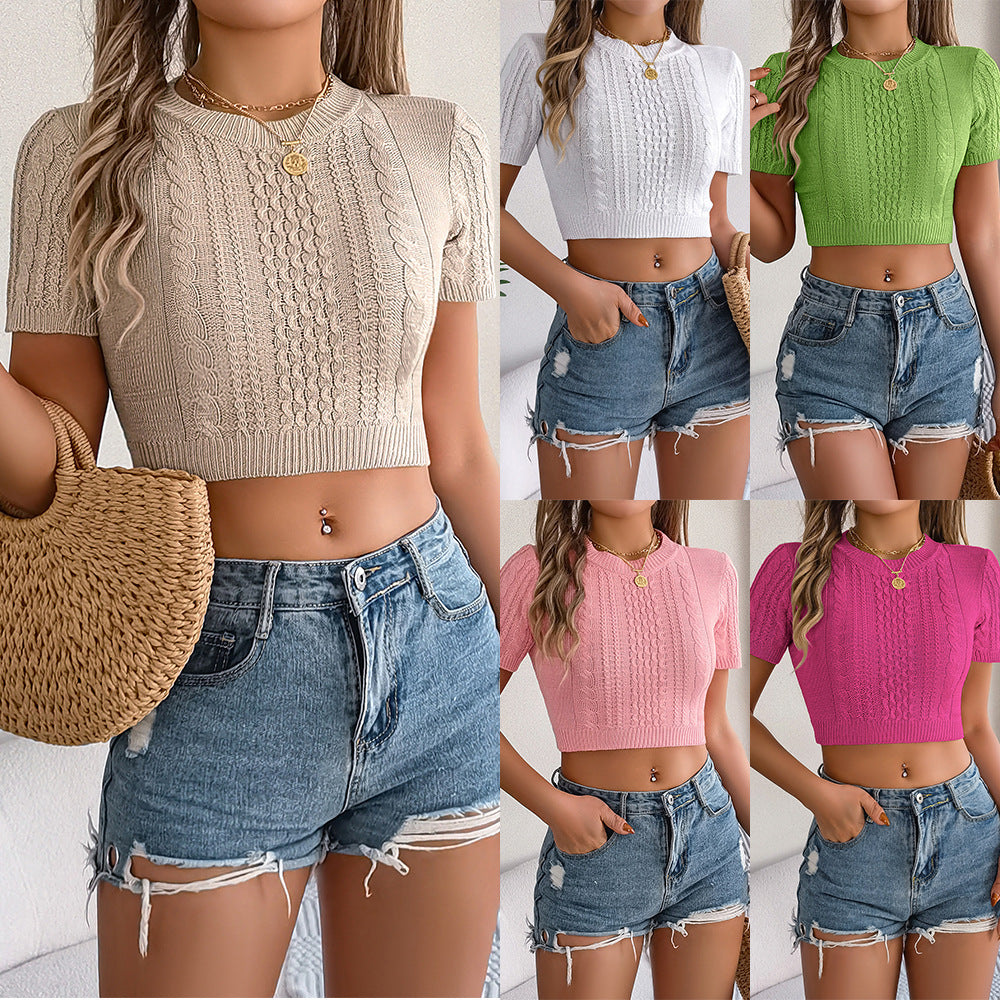Women's Short-sleeved Knitwear Crop Top