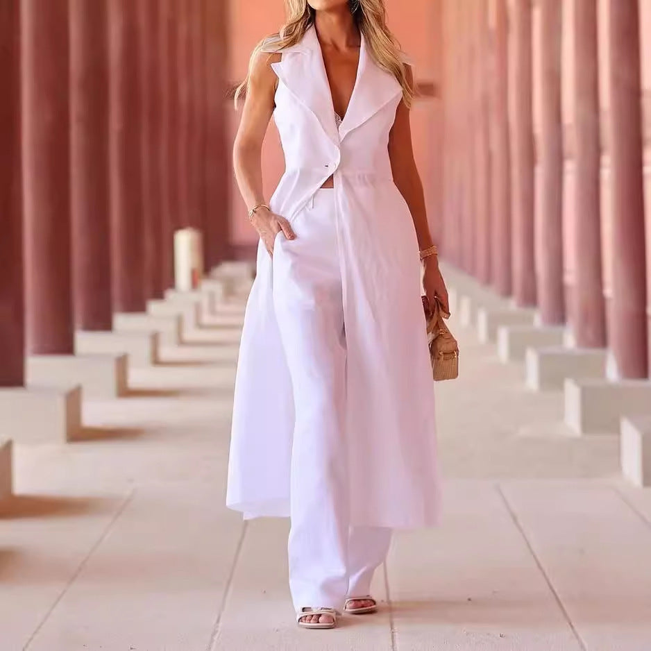 Women's Sleeveless Suit Solid Color Two-piece Set