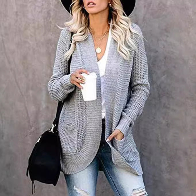 Curved Placket Knitted Sweater Cardigan