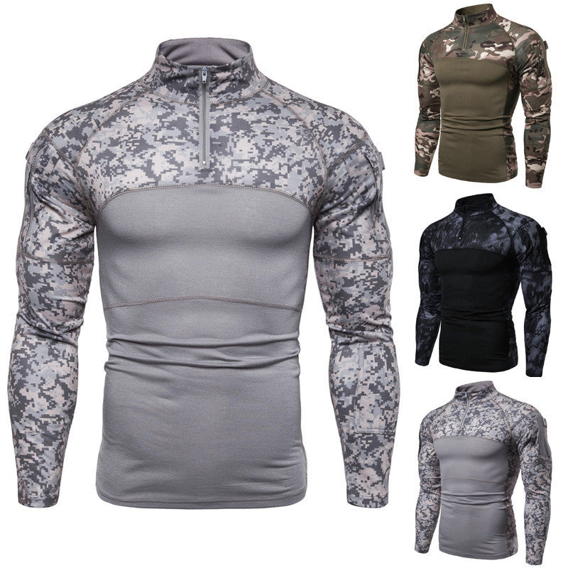 Camouflage panel zipper pullover shirt