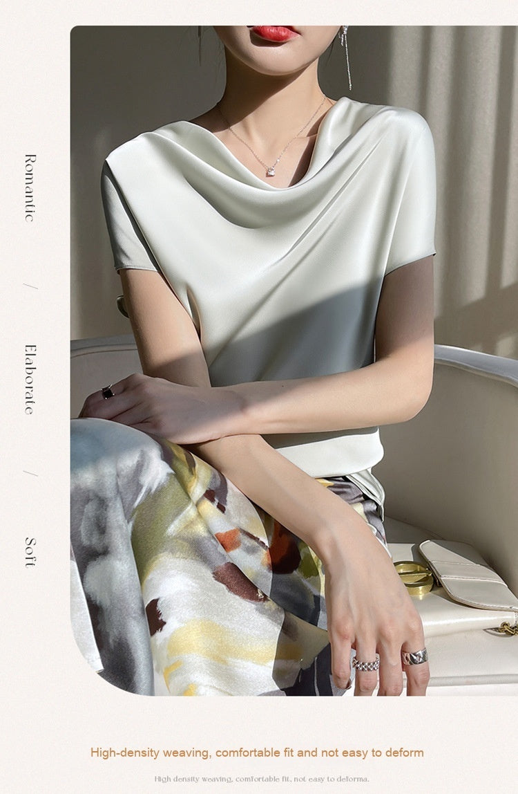 Women's Silk Satin Short Sleeve Shirt